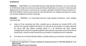 Tacna: Sunedu sanciona con 6.88 UIT a UNJBG