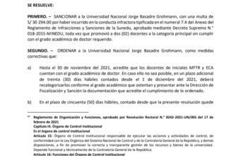 Tacna: Sunedu sanciona con 6.88 UIT a UNJBG