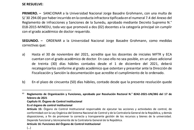 Tacna: Sunedu sanciona con 6.88 UIT a UNJBG