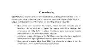 Comunicado de empresa CICSA Perú SAC